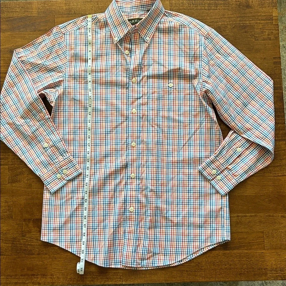 Orvis men’s bright crisp, blue orange plaid pinstripe button down collar size M‌ - Picture 3 of 9